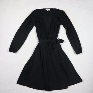 Black Wrap Belted V neckline Stretchy Dress